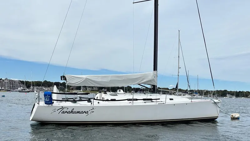 Tarahumara Yacht Photos Pics 2008 J Boats J/122 sailboat anchored in a calm harbor.