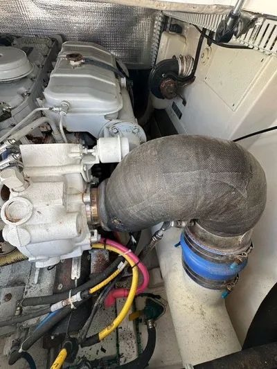 Lola Yacht Photos Pics Engine compartment of a 2005 Cabo 35 Flybridge boat.