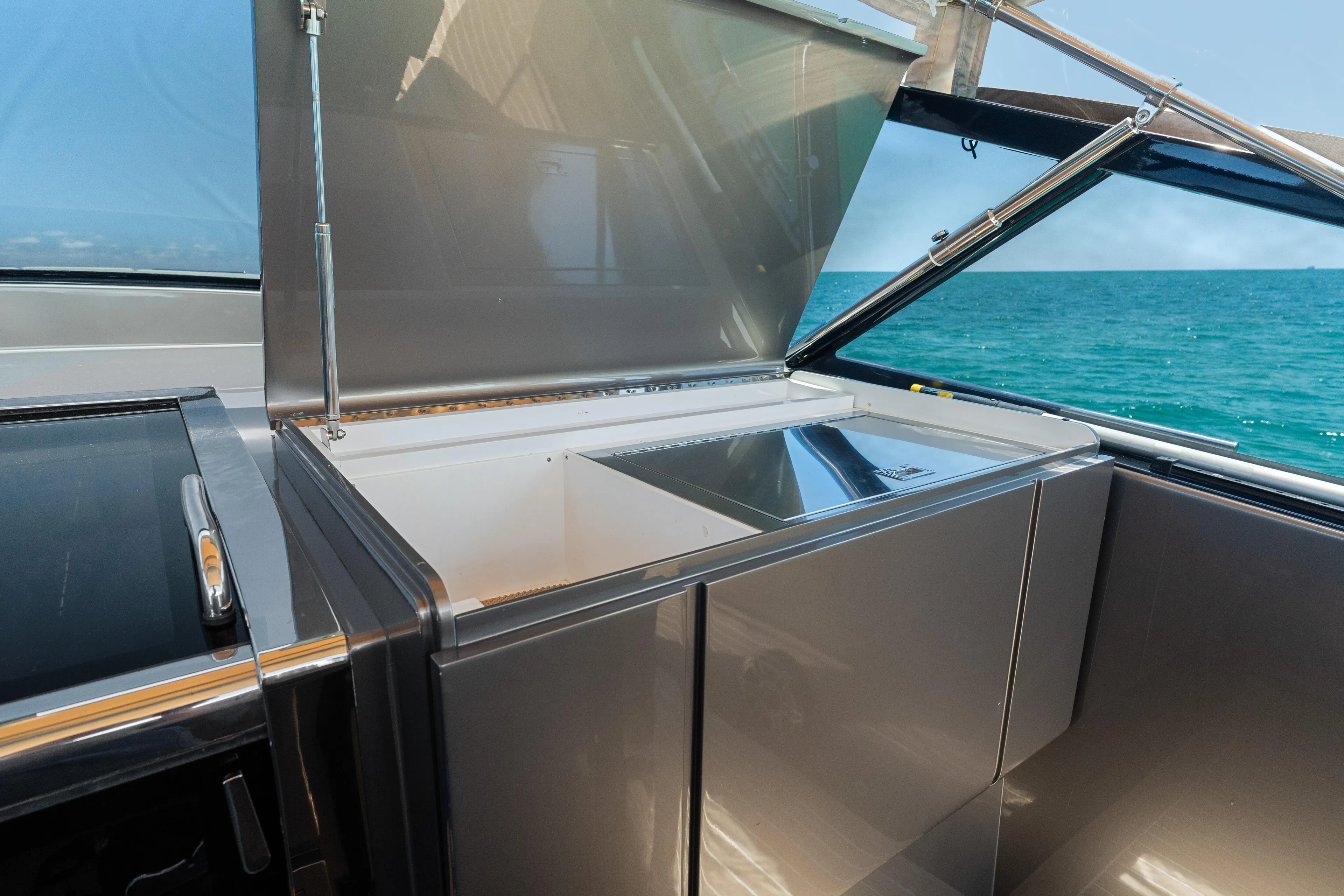Yours Yacht Photos Pics Luxury yacht kitchen area on 2016 CNM Continental Tender, open sea view.