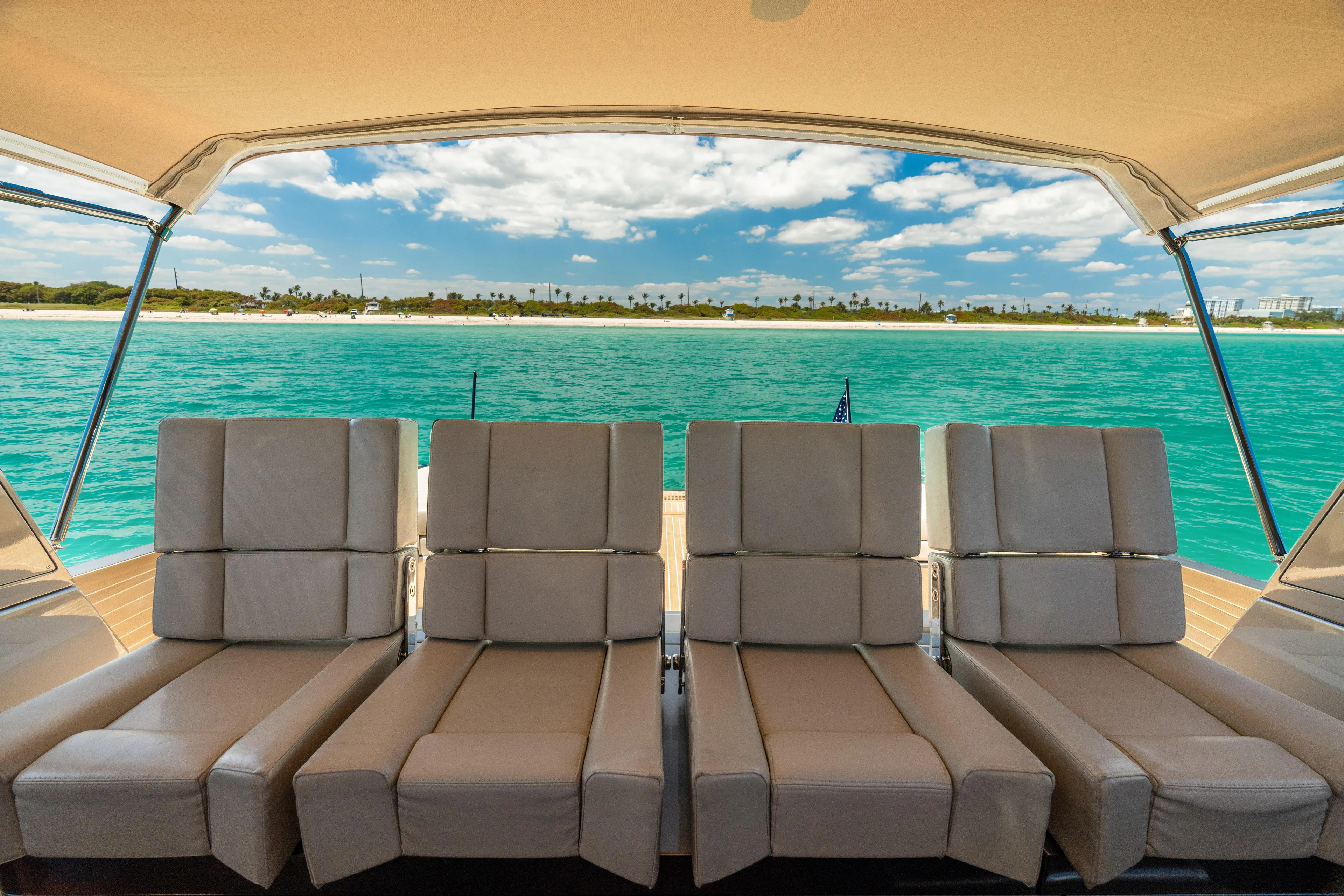 Yours Yacht Photos Pics Luxurious seating on a 2016 CNM Continental Tender yacht with ocean view.