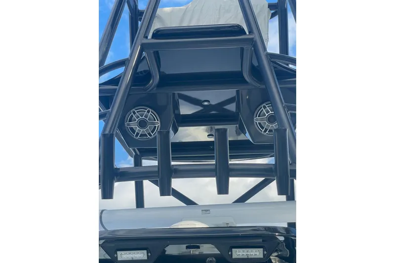  Yacht Photos Pics 2023 Conch 41 Center Console boat with speakers and sturdy framework.