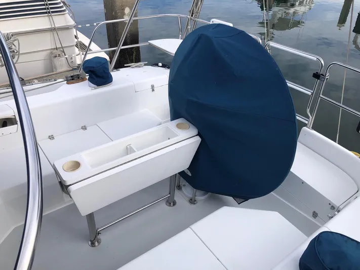 Papa Bob Yacht Photos Pics 1996 Catalina 42 MkII yacht cockpit with covered steering wheel and seating area.