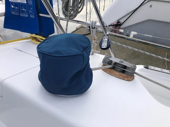 Papa Bob Yacht Photos Pics Blue cover on Catalina 42 MkII sailboat deck, 1996 model.