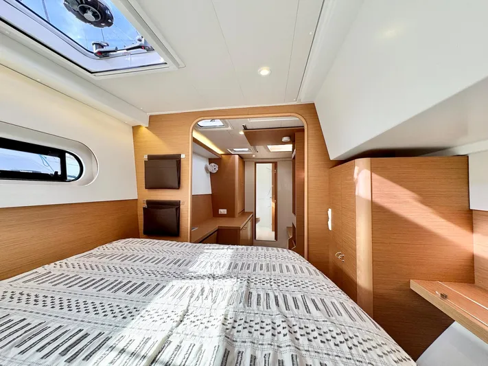 Sea SeÑora Yacht Photos Pics Luxurious interior of 2023 Excess 12 yacht cabin with modern design and natural light.