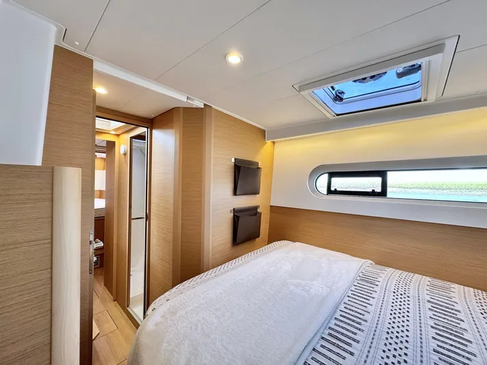 Sea SeÑora Yacht Photos Pics Luxurious cabin interior of 2023 Excess 12 yacht with skylight and modern design.