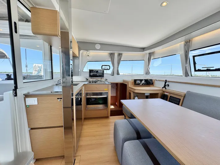 Sea SeÑora Yacht Photos Pics Modern interior of 2023 Excess 12 yacht with kitchen and dining area.