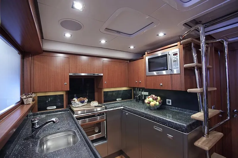 Aiyana Yacht Photos Pics Luxurious kitchen interior of 2010 Alia Yachts AIYANA, featuring modern appliances and sleek design.