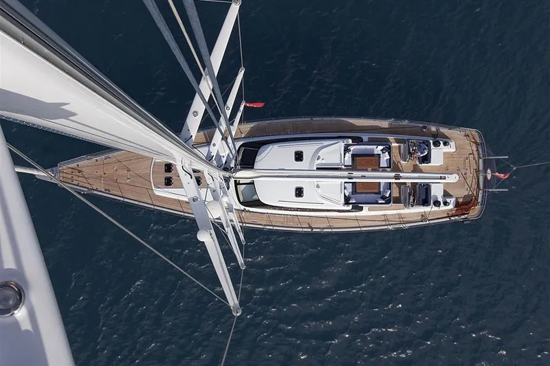 Aiyana Yacht Photos Pics Aerial view of 2012 Alia Yachts AIYANA sailing yacht on the ocean.