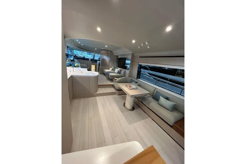  Yacht Photos Pics Luxurious interior of 2024 Azimut Fly 68 yacht with modern seating and elegant design.