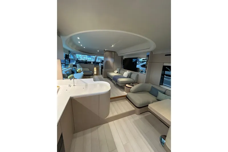  Yacht Photos Pics Luxurious interior of 2024 Azimut Fly 68 yacht with modern design and spacious seating.