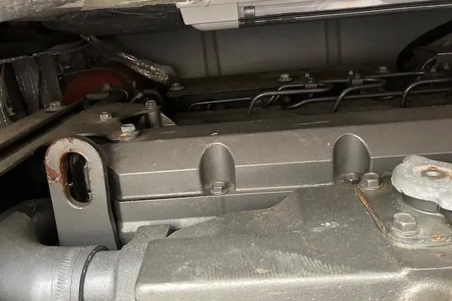  Yacht Photos Pics Engine compartment of a 2008 Sabre 34 Express boat, showcasing mechanical components.