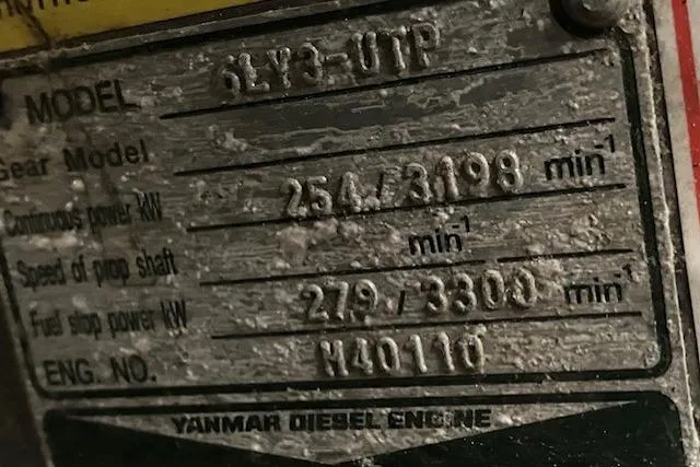  Yacht Photos Pics Close-up of a Yanmar diesel engine plate on a 2008 Sabre 34 Express.