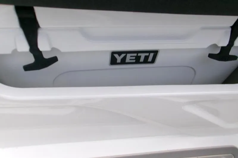 Yacht Photos Pics YETI cooler in 2026 Monterey Elite 30 OB boat storage compartment.