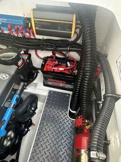  Yacht Photos Pics Engine compartment of 2025 Formula 290 Bowrider with battery and wiring.
