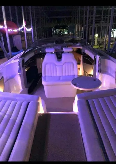  Yacht Photos Pics Luxurious interior of a 2005 Cobalt 343 boat with ambient lighting.
