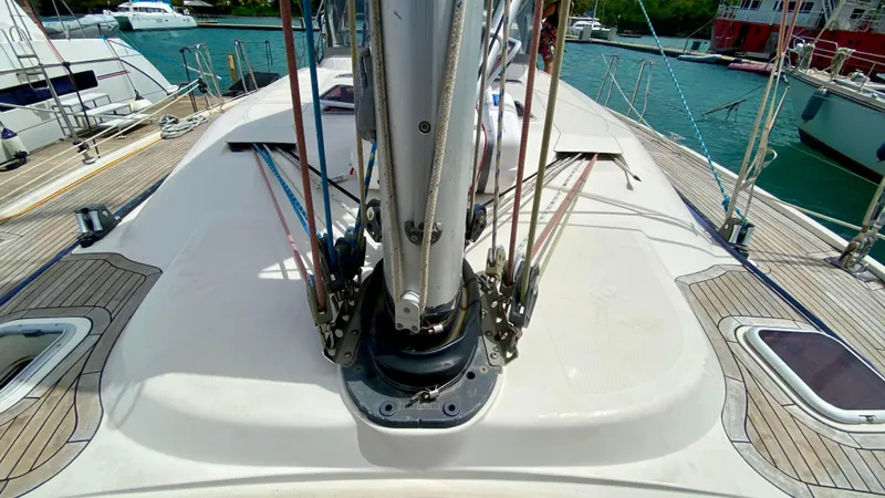  Yacht Photos Pics Deck view of 2004 Hanse 531 sailboat with mast and rigging.