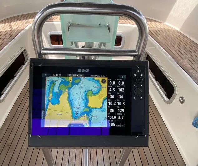  Yacht Photos Pics Navigation display on 2004 Hanse 531 yacht, showing nautical chart and data.