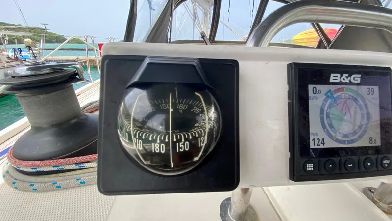  Yacht Photos Pics Compass and navigation display on 2004 Hanse 531 yacht deck.