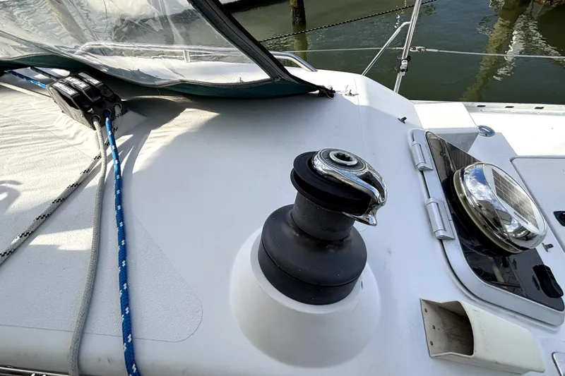 Serenity Yacht Photos Pics Deck of 2003 PDQ 36 Capella sailboat with winch and ropes.