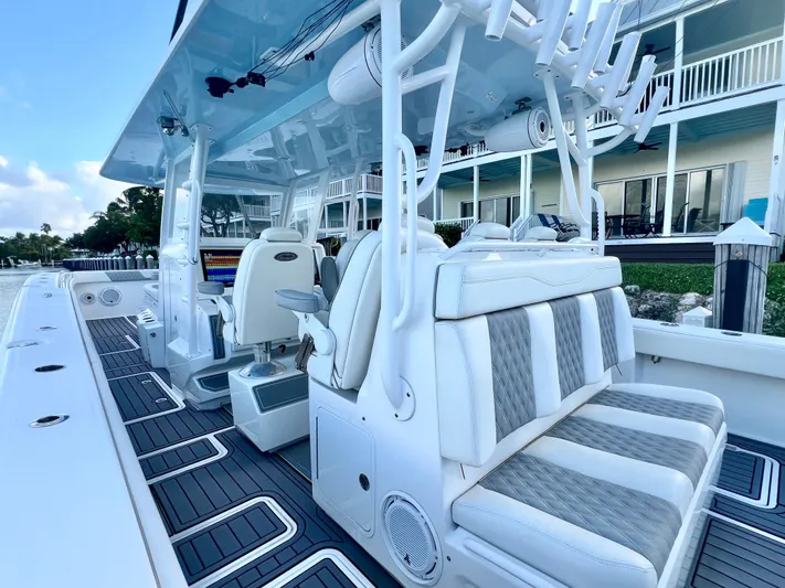 Lia Rose Yacht Photos Pics 2022 Invincible 46 Catamaran with sleek seating and modern design.