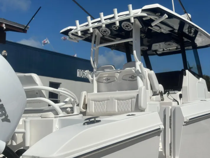  Yacht Photos Pics 2023 Fountain 38 CC boat with sleek design and modern features.