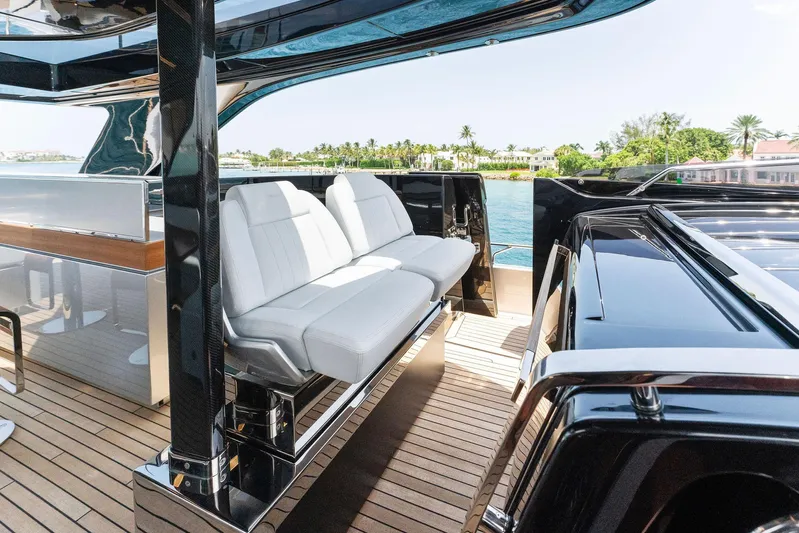 Chop Chop Yacht Photos Pics 2023 Riva Dolcevita yacht interior with sleek seating and elegant design.