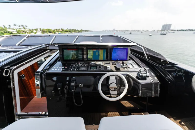 Chop Chop Yacht Photos Pics 2023 Riva Dolcevita yacht helm with advanced navigation systems and luxurious design.