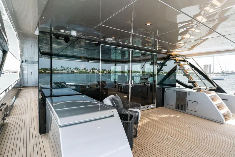 Chop Chop Yacht Photos Pics Luxurious 2023 Riva Dolcevita yacht deck with modern design and waterfront view.