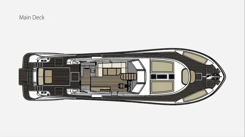 70 St Yacht Photos Pics Main deck layout of 2026 Monachus 70 ST yacht, featuring spacious seating and navigation areas.