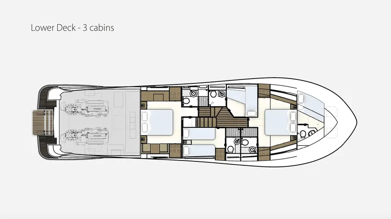70 St Yacht Photos Pics Floor plan of Monachus 70 ST 2026 yacht, lower deck with three cabins.