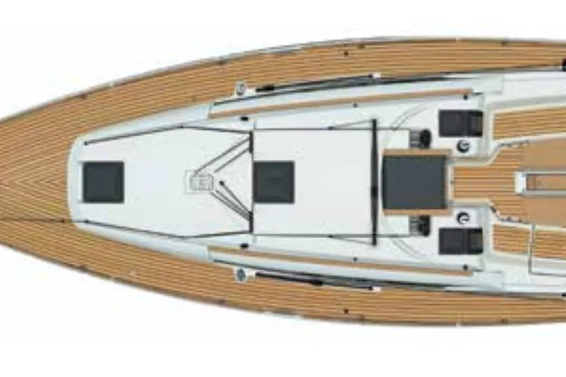 Layover Yacht Photos Pics Top view of 2018 Jeanneau Sun Odyssey 389 sailboat deck layout.