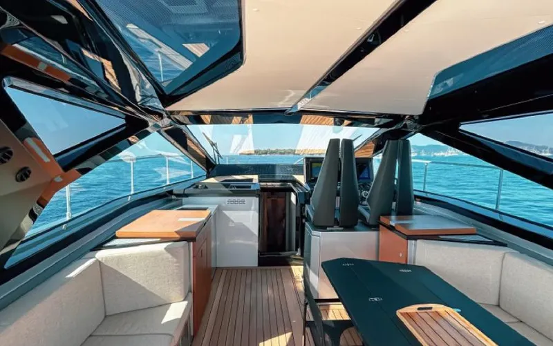  Yacht Photos Pics Luxurious interior of 2023 Wally WALLYPOWER 58X yacht with modern design and ocean view.