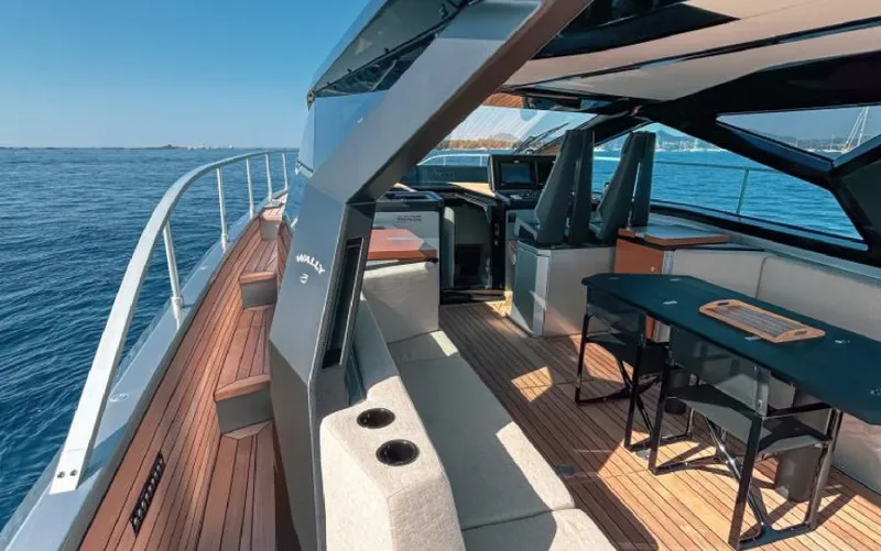  Yacht Photos Pics 2023 Wally WALLYPOWER 58X yacht interior with sleek design and ocean view.