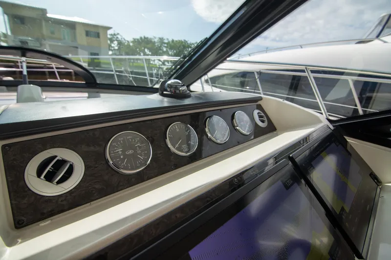  Yacht Photos Pics Dashboard of 2013 Sea Ray 410 Sundancer yacht with gauges and controls.