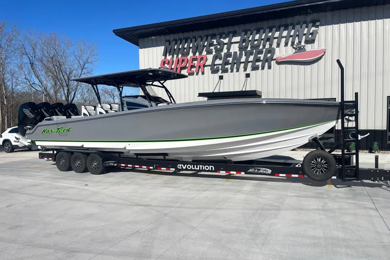  Yacht Photos Pics 2026 Nor-Tech 390 Sport boat on trailer at Midwest Boating Super Center.