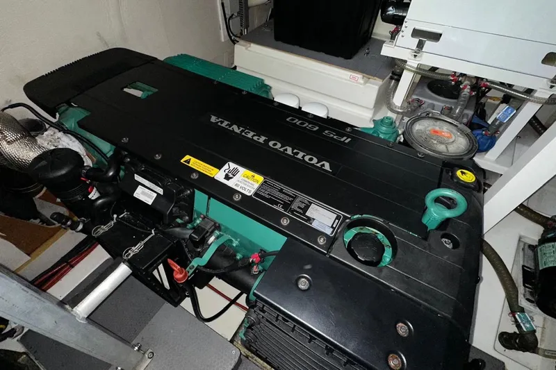  Yacht Photos Pics Engine room of a 2018 Prestige 520 yacht with Volvo Penta IPS 600 engine.