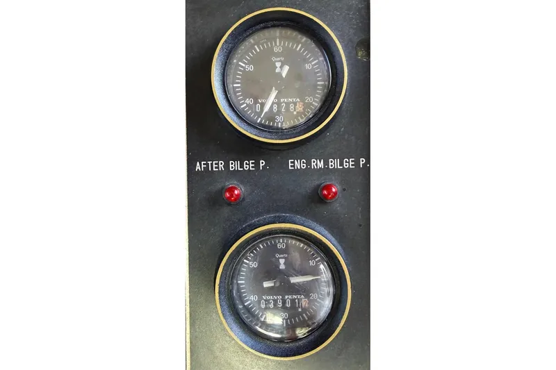  Yacht Photos Pics Close-up of bilge pump gauges on a 1988 Ocean Alexander 42' yacht.