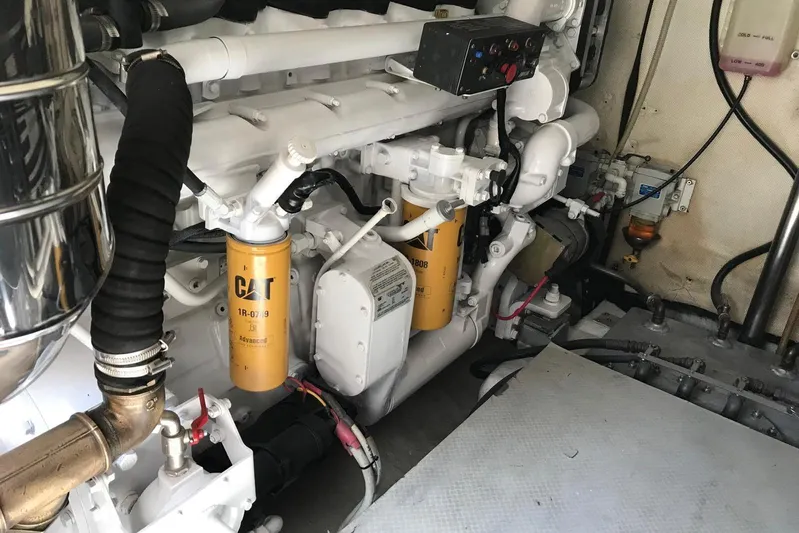  Yacht Photos Pics Engine room of a 2006 Aicon 56 yacht with CAT filters and components.
