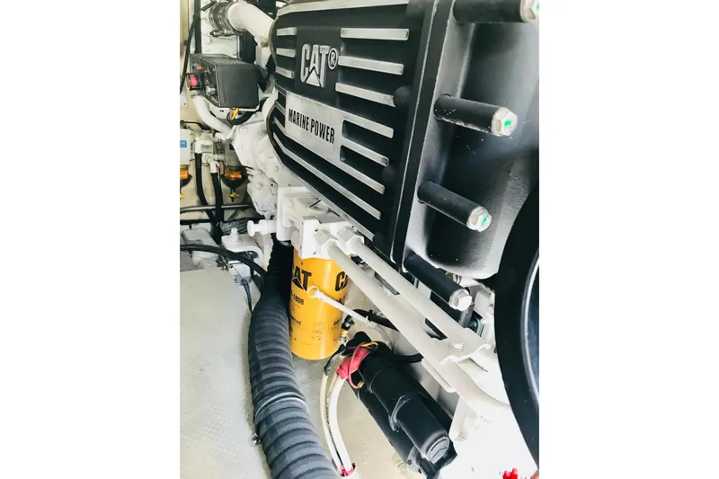  Yacht Photos Pics Engine room of 2006 Aicon 56 yacht with CAT marine power system.