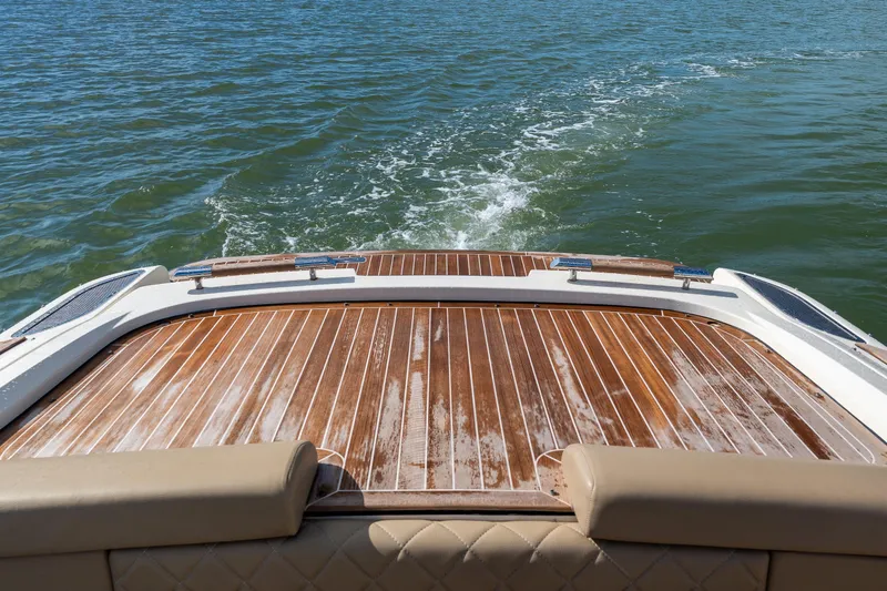  Yacht Photos Pics 2017 Chris-Craft Corsair 28 Heritage Edition boat with teak deck on open water.
