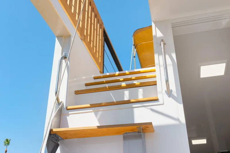  Yacht Photos Pics Modern Navisyo Homes 28' NAVIS V.08 yacht stairs, 2024 model, with sleek wooden design.