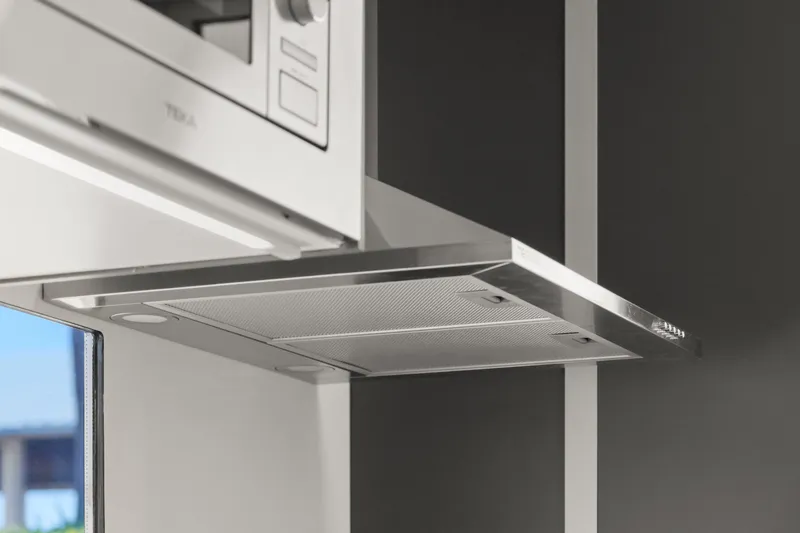  Yacht Photos Pics Modern kitchen range hood in Navisyo Homes 28' NAVIS V.08, 2024 model.