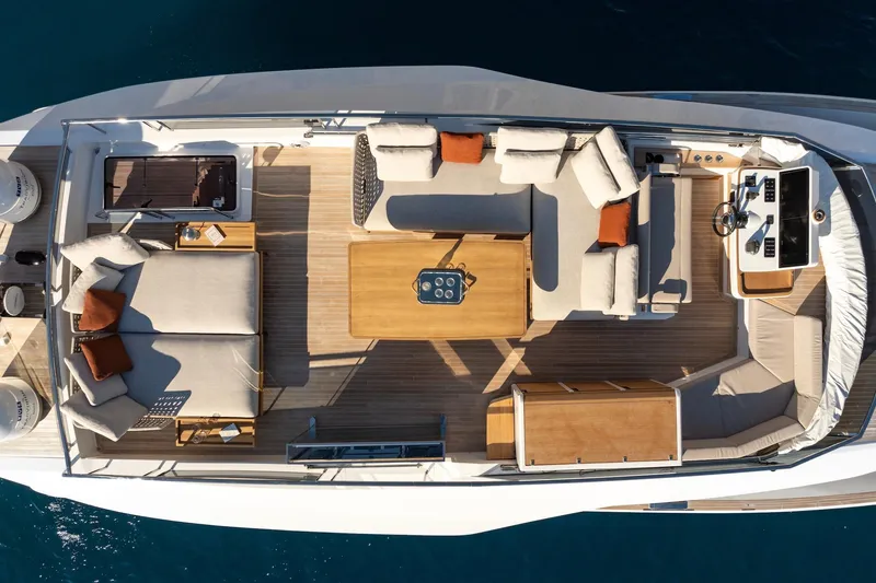  Yacht Photos Pics Luxurious 2026 Pardo Yachts E72 deck with elegant seating and modern amenities.