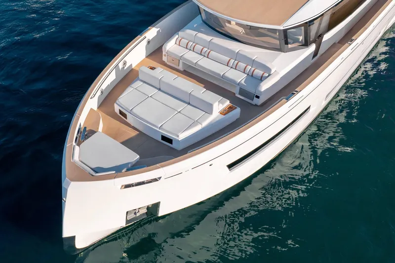  Yacht Photos Pics Luxurious 2026 Pardo Yachts E72 with sleek design and spacious deck on calm waters.