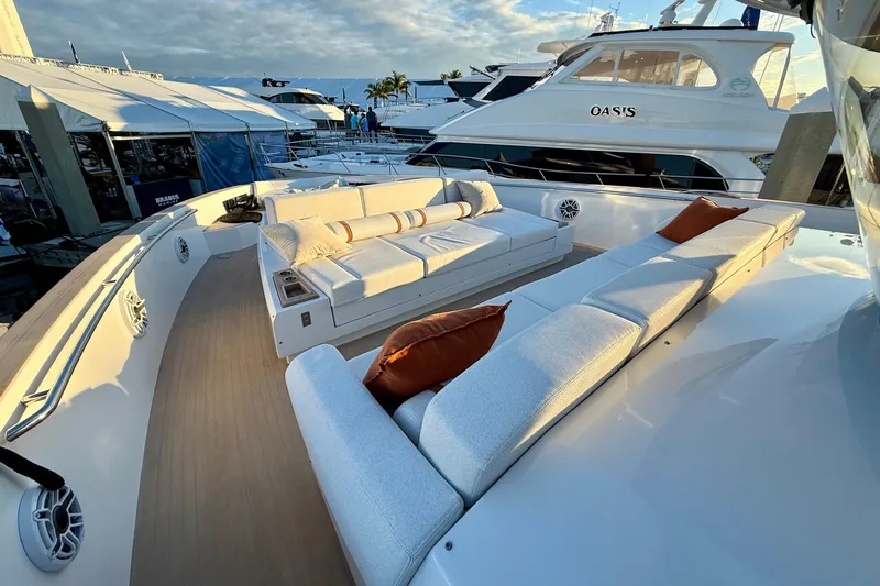  Yacht Photos Pics Luxurious 2026 Pardo Yachts E72 with elegant outdoor seating and modern design.