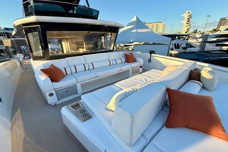  Yacht Photos Pics Luxurious 2026 Pardo Yachts E72 with spacious deck and elegant seating area.