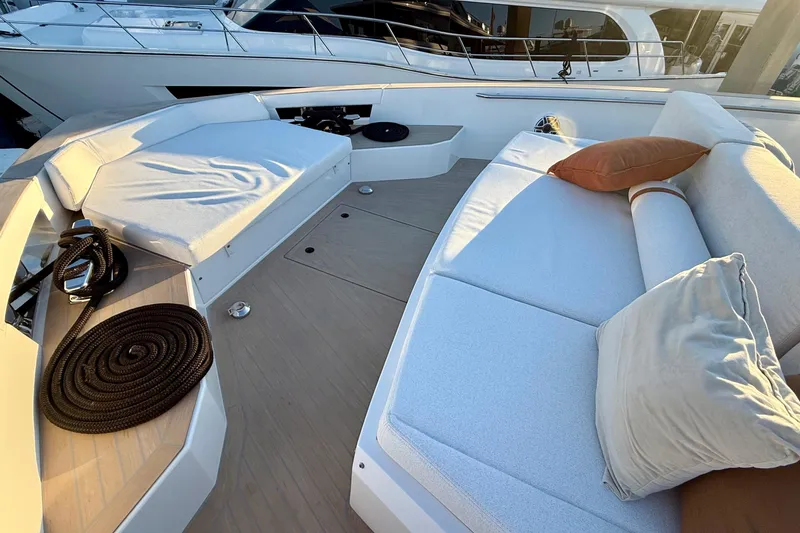  Yacht Photos Pics Luxurious 2026 Pardo Yachts E72 deck with plush seating and elegant design.