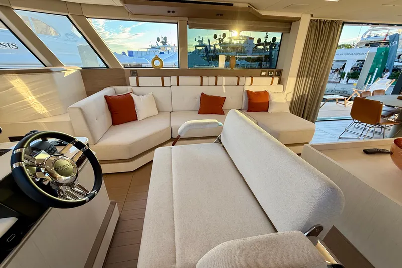  Yacht Photos Pics Luxurious interior of 2026 Pardo Yachts E72 with elegant seating and modern design.