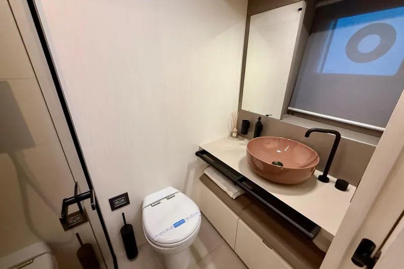  Yacht Photos Pics Luxurious bathroom in 2026 Pardo Yachts E72, featuring modern fixtures and elegant design.