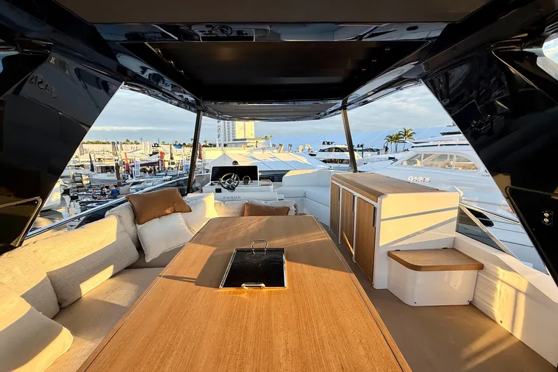  Yacht Photos Pics Luxurious interior of 2026 Pardo Yachts E72, featuring elegant seating and modern design.